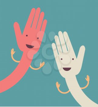 Royalty Free Clipart Image of Smiley Faces on Hands