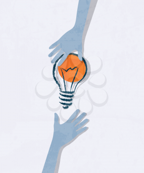 Royalty Free Clipart Image of People Holding a Light Bulb