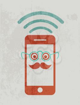 Mobile phone wearing glasses. Geek concept.