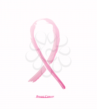 Pink ribbon on her chest to support breast cancer cause or AIDS. The abstract concept.