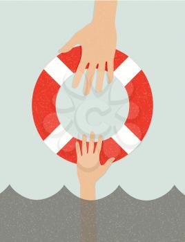 life buoy and hands in water