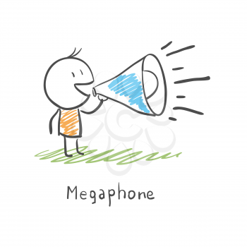 Cartoon man and megaphone