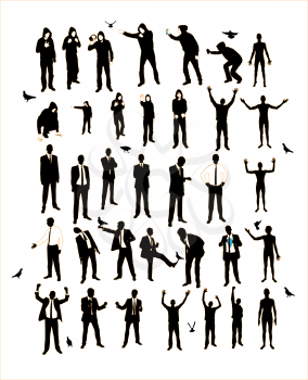 Young men silhouettes. A resident of the street, naked, businessman, supporter, graffiti.