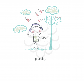 A man listens to music. Illustration.