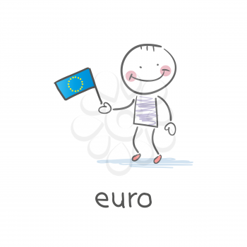 Man holding euro flag. Illustration