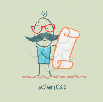 scientist holding a scroll