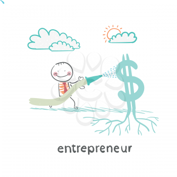 entrepreneur watering from a hose Dollar