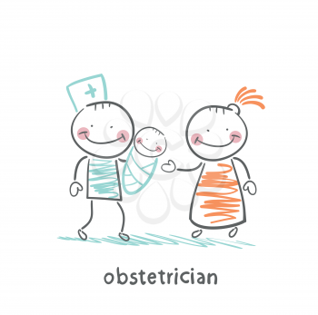 obstetrician with the patient and the child