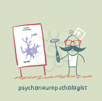 psychoneuropathologist  holds the hammer and says a presentation on the nerve cells