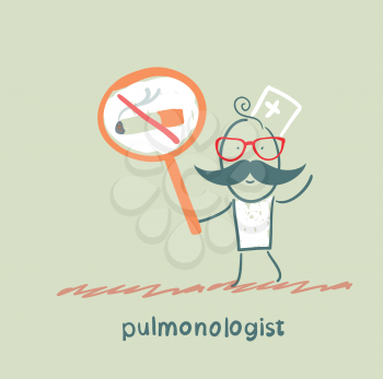 pulmonologist holding posters with a picture of a cigarette