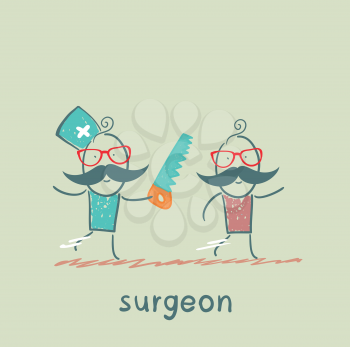 surgeon runs a chain saw for the patient