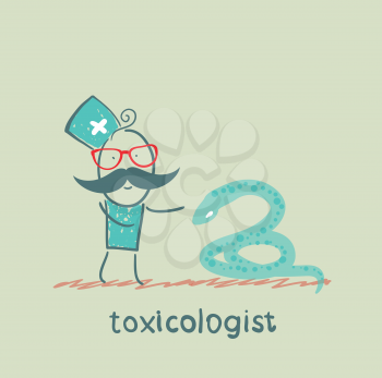 Toxicologist stands next to a snake