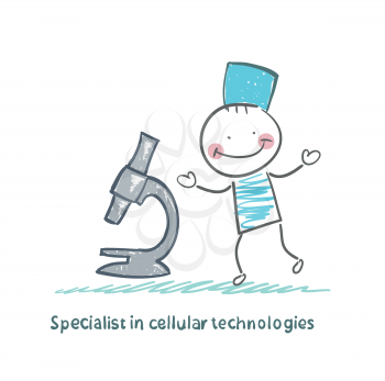 Specialist in cellular technologies looks looks through a microscope