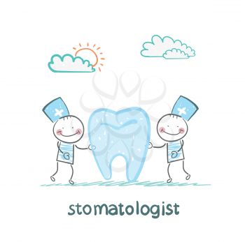 stomatologist examining patient tooth