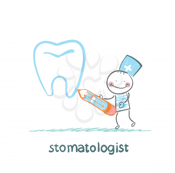 stomatologist drawing tooth