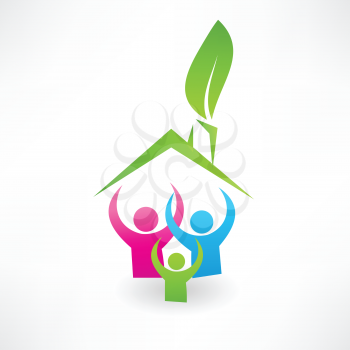 Ecological house and family icon