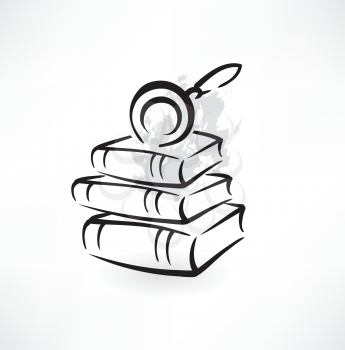 magnifier and books grunge icon