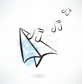 paper airplane music note grunge icon