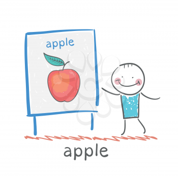 man shows a presentation of the apple