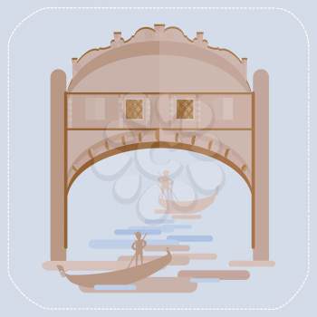 Venice Bridge of Sighs. Gondolier in a gondola. icon