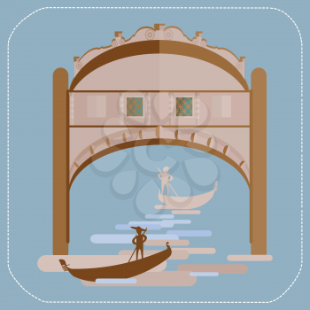 Venice Bridge of Sighs. Gondolier in a gondola. icon