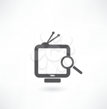 Magnifier and TV on white background. Isolated 3D image