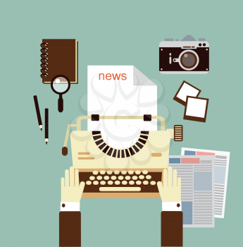 journalist publishes news on a typewriter   illustration