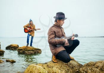 acoustic music band on the lake