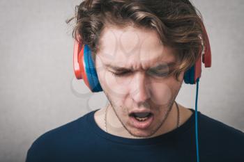 young man listening music