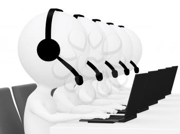 Royalty Free Clipart Image of Figures in a Call Centre