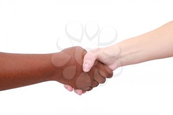 Closeup of people shaking hands black and white 
