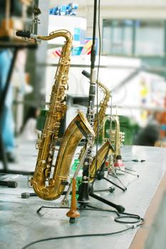 golden saxophone alto on stage 
