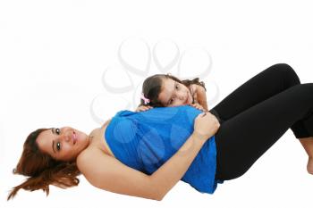 Beautiful pregnant woman and her daughter