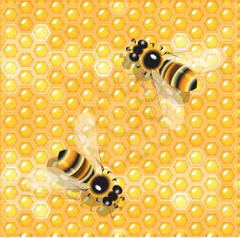 Royalty Free Clipart Image of Bees on Honeycombs