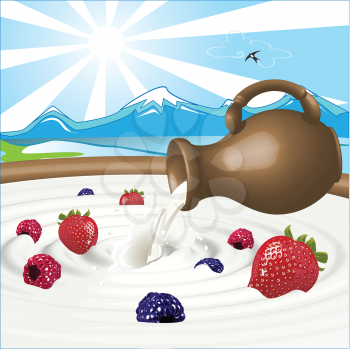 Royalty Free Clipart Image of Milk and Berries