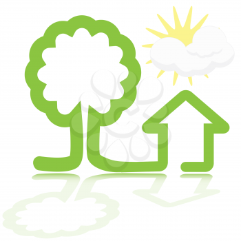Royalty Free Clipart Image of a Green Tree and House Sidebar