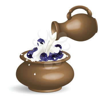 Royalty Free Clipart Image of a Pot of Blackberries in Milk