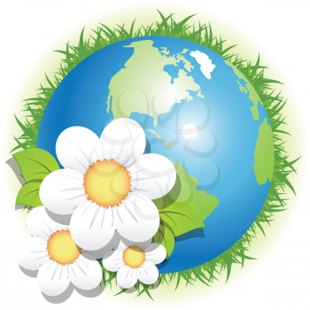 Royalty Free Clipart Image of a Globe With Flowers