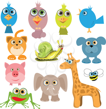 Royalty Free Clipart Image of a Set of Cartoon Animals