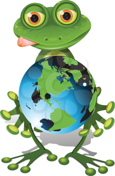 Royalty Free Clipart Image of a Frog and Globe