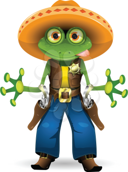 Royalty Free Clipart Image of a Frog Dressed as a Sheriff