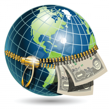Royalty Free Clipart Image of a Globe With Money