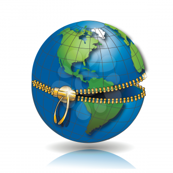 Royalty Free Clipart Image of a Globe With a Zipper