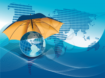 Royalty Free Clipart Image of a Globe and Umbrella
