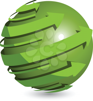 Royalty Free Clipart Image of a Green Ball With Arrows