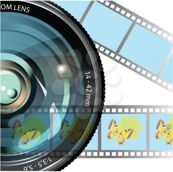 Royalty Free Clipart Image of a Camera Lens and Film