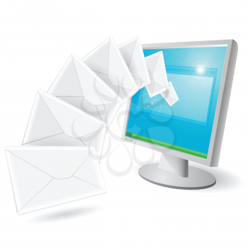 Royalty Free Clipart Image of a Monitor and Envelopes