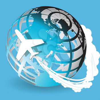 Royalty Free Clipart Image of a Plane and Globe