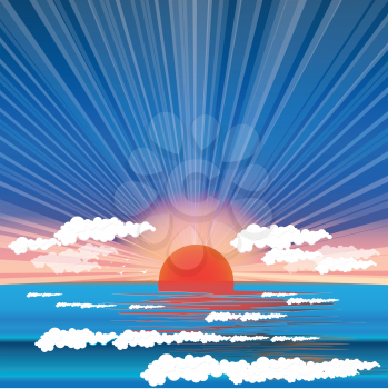Royalty Free Clipart Image of a Sunset Over Water