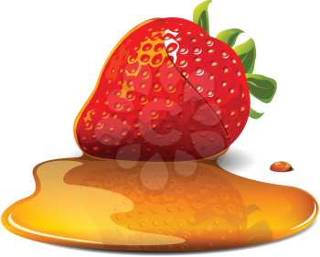 Royalty Free Clipart Image of a Strawberry Dipped in Caramel